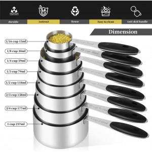 16 Pieces Measuring Cups and Magnetic Measuring Spoons Set Stainless Steel,8 Measure Cups with Silicone Handle and 7 Double Sided Magnetic Measure Spoons & 1 Leveler