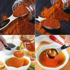 16 Pieces Measuring Cups and Magnetic Measuring Spoons Set Stainless Steel,8 Measure Cups with Silicone Handle and 7 Double Sided Magnetic Measure Spoons & 1 Leveler