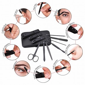 Manicure Set Nail Clippers Kit Professional Stainless Steel Nail Care Tools with Leather Travel Case 10 in 1 Black