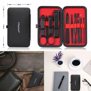 Manicure Set Nail Clippers Kit Professional Stainless Steel Nail Care Tools with Leather Travel Case 10 in 1 Black