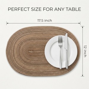Noctiflorous Woven Oval Braided Placemats Set of 6-12 x 17.5 Inch Washable Non-Slip Heat Resistant Table Mats for Kitchen and Dining（Brown, 6）