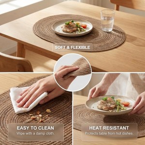 Noctiflorous Woven Oval Braided Placemats Set of 6-12 x 17.5 Inch Washable Non-Slip Heat Resistant Table Mats for Kitchen and Dining（Brown, 6）
