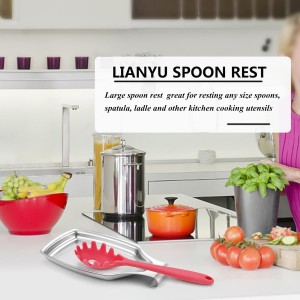 LIANYU Spoon Rest for Kitchen Counter, Stainless Steel Spoon Ladle Holder for Stove Top, Spatula Utensil Holder with Square Bottom, Heavy Duty, Dishwasher Safe