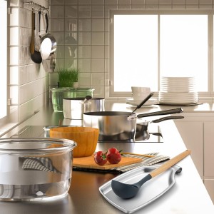 LIANYU Spoon Rest for Kitchen Counter, Stainless Steel Spoon Ladle Holder for Stove Top, Spatula Utensil Holder with Square Bottom, Heavy Duty, Dishwasher Safe