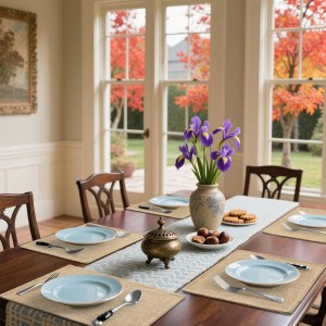 Homaxy Cloths Placemats for Dining Table Set of 6, Heat Resistant Washable Cotton Linen Blend Table Mats, Easy to Clean Place Mats for Indoor Outdoor Party Kitchen Decoration, 13