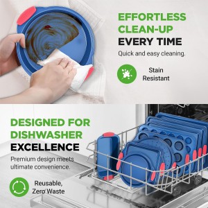 NutriChef 10-Piece Nonstick Bakeware Set - Premium Carbon Steel Baking Pans w/Silicone Handles - Includes Pizza Tray with Holes, 12 & 24 Cup Muffin Pans, Cookie Sheets, Round, Square & Loaf Pan - Blue