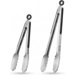 TACGEA Stainless Steel Kitchen Tongs, Silicone Non-slip Grip, Locking Grilling Food Tongs Set of 2, 9-inch & 12-inch