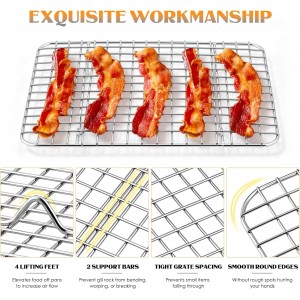 Small Baking Cooling Rack Set of 2, E-far Stainless Steel Toaster Oven Rack for Cooking Roasting Grilling Meat, 8.6” x 6.2” Metal Bakeable Wire Racks for Cookie Cake Bacon - Dishwasher Safe
