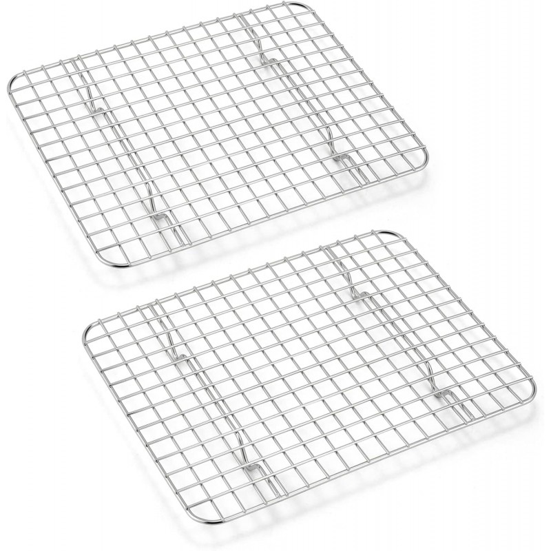Small Baking Cooling Rack Set of 2, E-far Stainless Steel Toaster Oven Rack for Cooking Roasting Grilling Meat, 8.6” x 6.2” Metal Bakeable Wire Racks for Cookie Cake Bacon - Dishwasher Safe