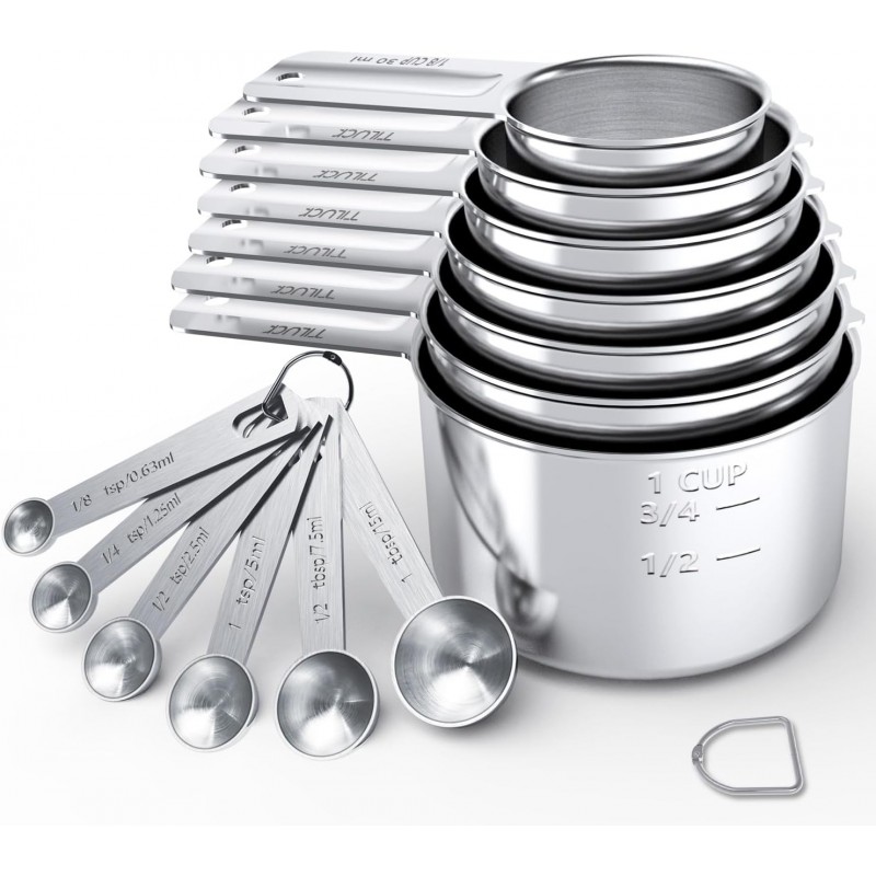 Stainless Steel Measuring Cups & Spoons Set,Coffee Scoop Spoon,Kitchen Gadgets for Cooking & Baking,Set of