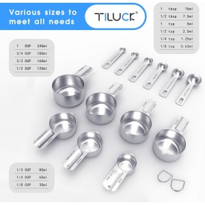 Stainless Steel Measuring Cups & Spoons Set,Coffee Scoop Spoon,Kitchen Gadgets for Cooking & Baking,Set of