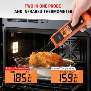 TempPro TP420 2-in-1 Instant Read Thermometer for Cooking, Infrared Thermometer with Meat Probe, Non-Contact Laser Meat Thermometer for Griddle Grill Pizza Oven HVAC Pool (Previously ThermoPro)