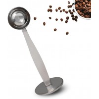 2-in-1 Coffee Scoops, 304 Stainless Steel Tablespoon Measure Spoon, with Pressed Bottom for Coffee Bean Press Coffee Grinding Pressing（Silver15 ml）