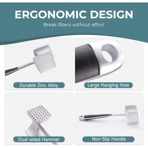 KITEXPERT Meat Tenderizer Hammer with Comfortable-Grip Handle, Dual-side Mallet for Kitchen, Heavy Duty Pounder For Tenderizing Steak, Beef and Fish