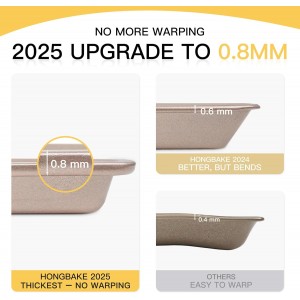 HONGBAKE Baking Sheet Pan Set of 3, Cookie Sheets for Oven, Nonstick Half/Quarter/Jelly Roll Pans with Diamond Texture Pattern, 0.8mm Thick Heavy Duty Cookie Tray, Champagne Gold