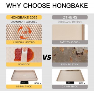 HONGBAKE Baking Sheet Pan Set of 3, Cookie Sheets for Oven, Nonstick Half/Quarter/Jelly Roll Pans with Diamond Texture Pattern, 0.8mm Thick Heavy Duty Cookie Tray, Champagne Gold