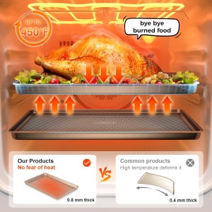 HONGBAKE Baking Sheet Pan Set of 3, Cookie Sheets for Oven, Nonstick Half/Quarter/Jelly Roll Pans with Diamond Texture Pattern, 0.8mm Thick Heavy Duty Cookie Tray, Champagne Gold