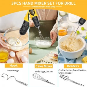 homicozy 3-Piece Stainless Steel Hand Mixer Attachment Set - Whisk, Dough Hook, Egg Beater for Drills - Dishwasher Safe, 7.5 Inch (Drill Not Included)