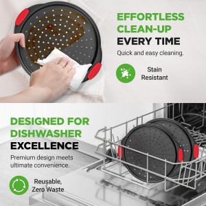 NutriChef 2-Piece 13-Inch Nonstick Pizza Tray, Round Carbon Steel Non-Stick Pizza Pan with Perforated Holes, Premium Bakeware Pizza Screen with Silicone Grip Handles, Dishwasher Safe, NCBPIZX2