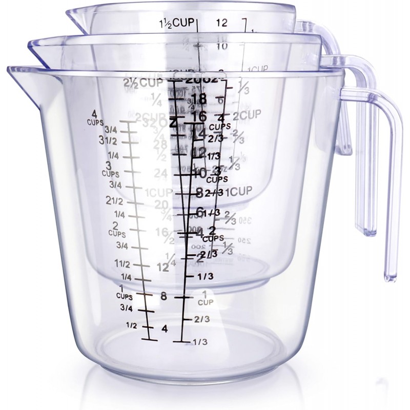 Measuring Cups Set, Liquid Measuring Cups For 3 For Kitchen - BPA Free Plastic Set with Spout Multiple Measurement Scales (Clear)