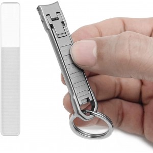 Nail Clippers for Natural Finger Nails Ultra Thin Mini Travel Portable Folding Wide Jaw Cutter with Glass Nail File Curved Trimmer for Fingernail Toenail, with Keychain(X021DB-S)