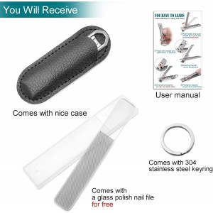Nail Clippers for Natural Finger Nails Ultra Thin Mini Travel Portable Folding Wide Jaw Cutter with Glass Nail File Curved Trimmer for Fingernail Toenail, with Keychain(X021DB-S)