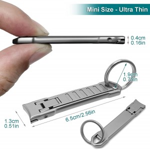Nail Clippers for Natural Finger Nails Ultra Thin Mini Travel Portable Folding Wide Jaw Cutter with Glass Nail File Curved Trimmer for Fingernail Toenail, with Keychain(X021DB-S)