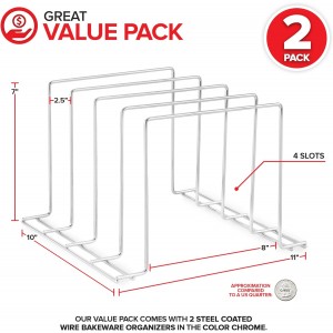 Stock Your Home Kitchen Cabinet Organizer, Chrome (2 Pack) Steel Baking Sheet Holder with 4 Slots for Cabinet, Bakeware Organizer, Divider for Cutting Boards, Pot Lids, Pan Lids, Cookie Sheets