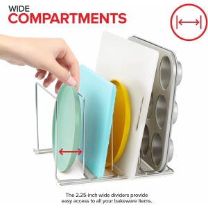 Stock Your Home Kitchen Cabinet Organizer, Chrome (2 Pack) Steel Baking Sheet Holder with 4 Slots for Cabinet, Bakeware Organizer, Divider for Cutting Boards, Pot Lids, Pan Lids, Cookie Sheets