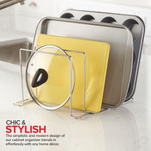 Stock Your Home Kitchen Cabinet Organizer, Chrome (2 Pack) Steel Baking Sheet Holder with 4 Slots for Cabinet, Bakeware Organizer, Divider for Cutting Boards, Pot Lids, Pan Lids, Cookie Sheets