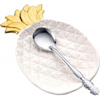 2 Pcs Pineapple Spoon Rest and Spoon Set, Ceramic Farmhouse Utensil Rest for Kitchen Counter Spatula Utensil Holder for Ladles Tong Modern Gift Pineapple Kitchen Decor