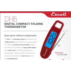 Escali Compact Portable Meat Candy Folding Digital Thermometer, Backlit Display Easy to Storage with Magnet, Red