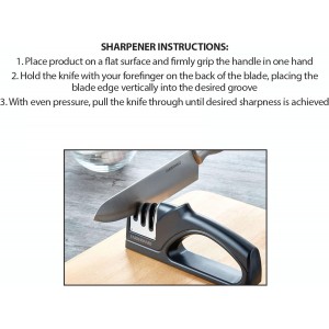 Farberware 3-Stage Knife Sharpener – Manual Kitchen Knife Sharpener with Diamond, Tungsten & Ceramic Sharpening Slots, Non-Slip Base, Ergonomic Handle, Handheld Knife Sharpening Tool, Black