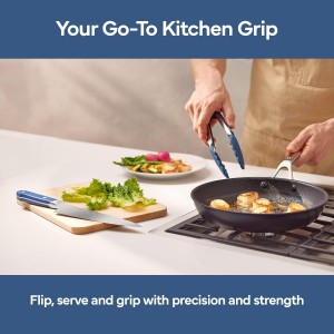 Misen Kitchen Tongs - Dishwasher Safe, Heavy Duty - Precision Silicone-Tipped Grilling Tool - Heat Resistant, Nonstick Safe - Perfect for Serving and Air Frying- 13 Inch | Blue