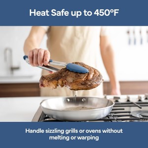 Misen Kitchen Tongs - Dishwasher Safe, Heavy Duty - Precision Silicone-Tipped Grilling Tool - Heat Resistant, Nonstick Safe - Perfect for Serving and Air Frying- 13 Inch | Blue