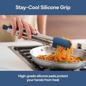 Misen Kitchen Tongs - Dishwasher Safe, Heavy Duty - Precision Silicone-Tipped Grilling Tool - Heat Resistant, Nonstick Safe - Perfect for Serving and Air Frying- 13 Inch | Blue