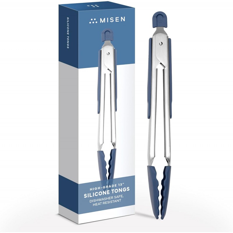 Misen Kitchen Tongs - Dishwasher Safe, Heavy Duty - Precision Silicone-Tipped Grilling Tool - Heat Resistant, Nonstick Safe - Perfect for Serving and Air Frying- 13 Inch | Blue