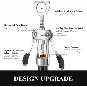 KORCCI Wine Opener, Heavy-Duty Zinc Alloy Wing Corkscrew, Premium Beer Bottle Opener, Multifunctional Wine Accessories with Ergonomic Handle and Sharp Screw, for Kitchen, Bar, Restaurant, Bartenders