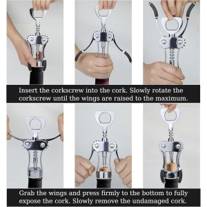 KORCCI Wine Opener, Heavy-Duty Zinc Alloy Wing Corkscrew, Premium Beer Bottle Opener, Multifunctional Wine Accessories with Ergonomic Handle and Sharp Screw, for Kitchen, Bar, Restaurant, Bartenders