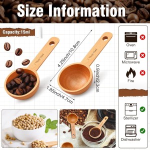 Sawysine 4 Pieces Wooden Scoops for Canisters,15ml Coffee Measure Scoop in Beech Wooden Tablespoon for Measuring Ground Coffee Beans, Tea, Sugar, Jars Home Kitchen Accessories