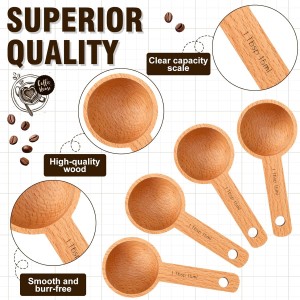Sawysine 4 Pieces Wooden Scoops for Canisters,15ml Coffee Measure Scoop in Beech Wooden Tablespoon for Measuring Ground Coffee Beans, Tea, Sugar, Jars Home Kitchen Accessories