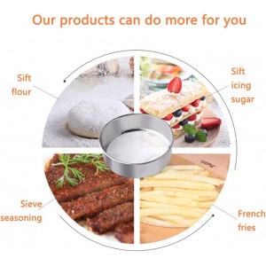 3 Pack Round Flour Sifter, Stainless Steel Fine Mesh Strainers Flour Sieve, 6 Inch and 8 Inch 40 Mesh 10 Inch 60 Mesh for Baking Straining Powdering Cake Bread Pies Pastries Muffin Cake