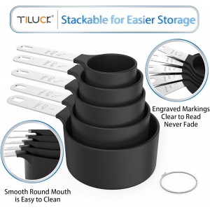 Measuring Cups & Spoons Set, Stackable Cups and Spoons, Nesting Measure Cups with Stainless Steel Handle, Kitchen Gadgets for Cooking & Baking (Black)