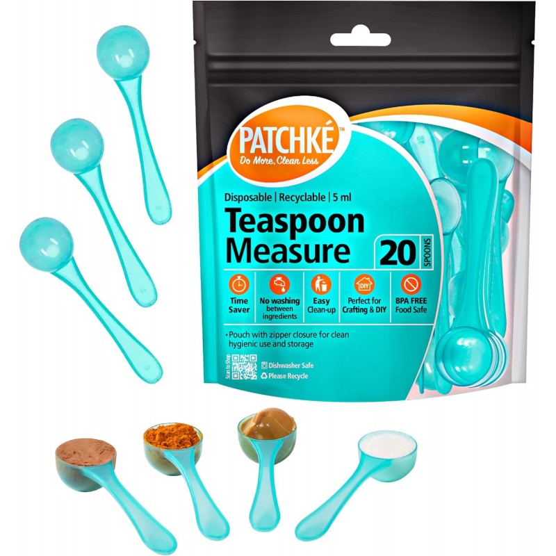 Plastic Measuring Spoons, Fits in Jar, Good for Formula, Coffee, Pet Food - 5 ml - 1 Teaspoon Mesure (20)