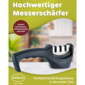 Rösle Knife Sharpener with 3 levels and Ergonomic Slip-Resistant Grip