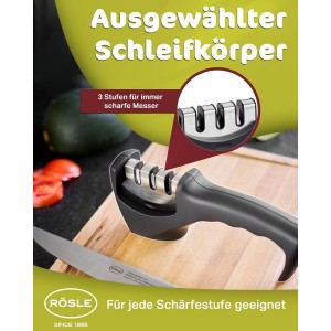 Rösle Knife Sharpener with 3 levels and Ergonomic Slip-Resistant Grip