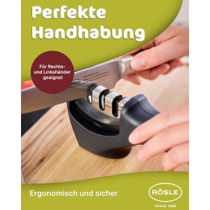 Rösle Knife Sharpener with 3 levels and Ergonomic Slip-Resistant Grip