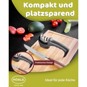 Rösle Knife Sharpener with 3 levels and Ergonomic Slip-Resistant Grip