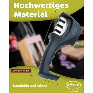 Rösle Knife Sharpener with 3 levels and Ergonomic Slip-Resistant Grip