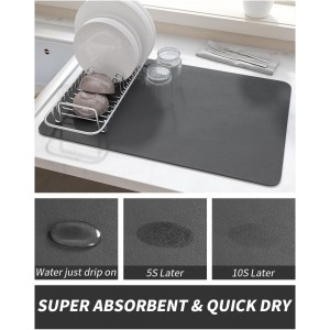 AMOAMI Coffee Mat - Hide Stain Rubber Backed Absorbent Dish Drying Mat for Kitchen Counter - Fits Under Coffee Maker or Machine